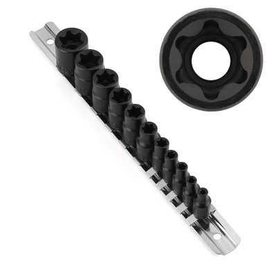 Casoman 11Pcs Female Torx Socket Set, E Torx & Star Socket Set With Ra