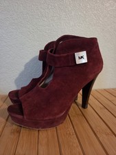 Michael Kors Devenport Booties Burgundy Suede Peep Toe Stiletto Heel Size 10.5