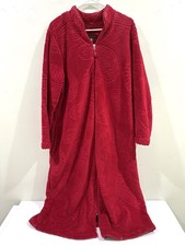 Stan Herman Womens Red Burgundy Paisley Plush Robe Housecoat Zip Pockets- XL