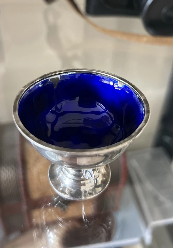 Bodega de sal Georg Jensen King de plata de ley No. 741 (esmalte azul) Foto 4 de 4