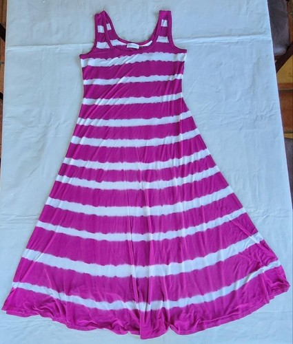Calvin Klein White/Fuchsia Tie-dye Striped Maxi Flare Dress Size 10