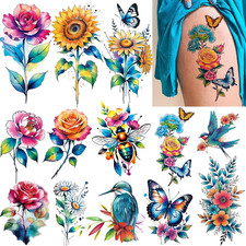 Large Watercolor Floral Temporary Tattoos 3D Realistic Waterproof Tattoo Stick