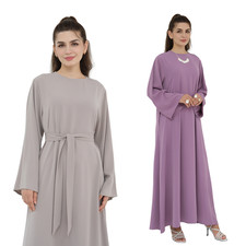 Elegant Abaya Women Muslim Long Maxi Dress Soild Color Kaftan Islamic Robes Arab