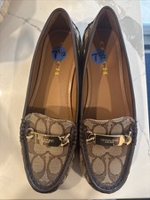 Coach Khaki Chestnut Jacquard Loafers Size 7.5