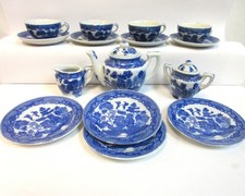 Vintage Blue Willow Transferware Children's Toy Tea Set , 17 pc, Play Dishes