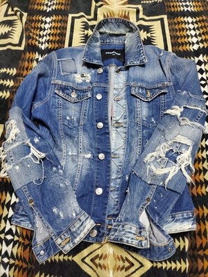 Used 2017 Dsquared2 Crushed Processing Denim Jacket Size 44 Blue