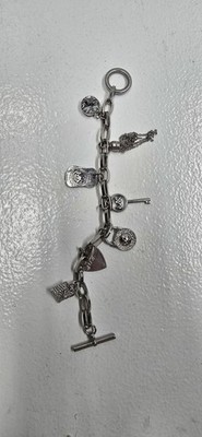 Michael Kors Silver Tone Charm Bracelet Toggle Closure Key Lock Tassel MK Logo