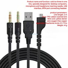 Audio Cable for SteelSeries Arctis 3/5/7/Pro Headphone RGB USB 8Pin