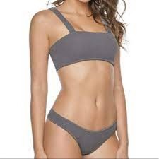 NWT Pilyq PQ Sand Reef M Layla Bikini Swim Top Teeny Bottom Set Gray 110715