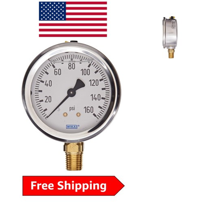 #ad Liquid Refillable Pressure Gauge with Copper Alloy Parts 2.5quot; Dial 0 160 psi $119.99