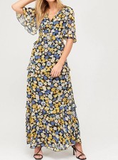 WAREHOUSE LADIES BLACK FLORAL PRINT TIERED MAXI DRESS NEW SIZE 8 (REF 302) SALE