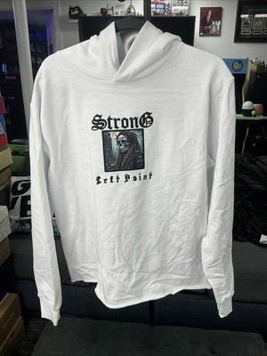 Left Point Skull Graphic White Cotton Blend Pullover Hoodie for Men Size Medium