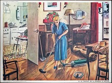 Planche scolaire Rossignol – Retour du père / Travail de la maman – 56×76 vintag