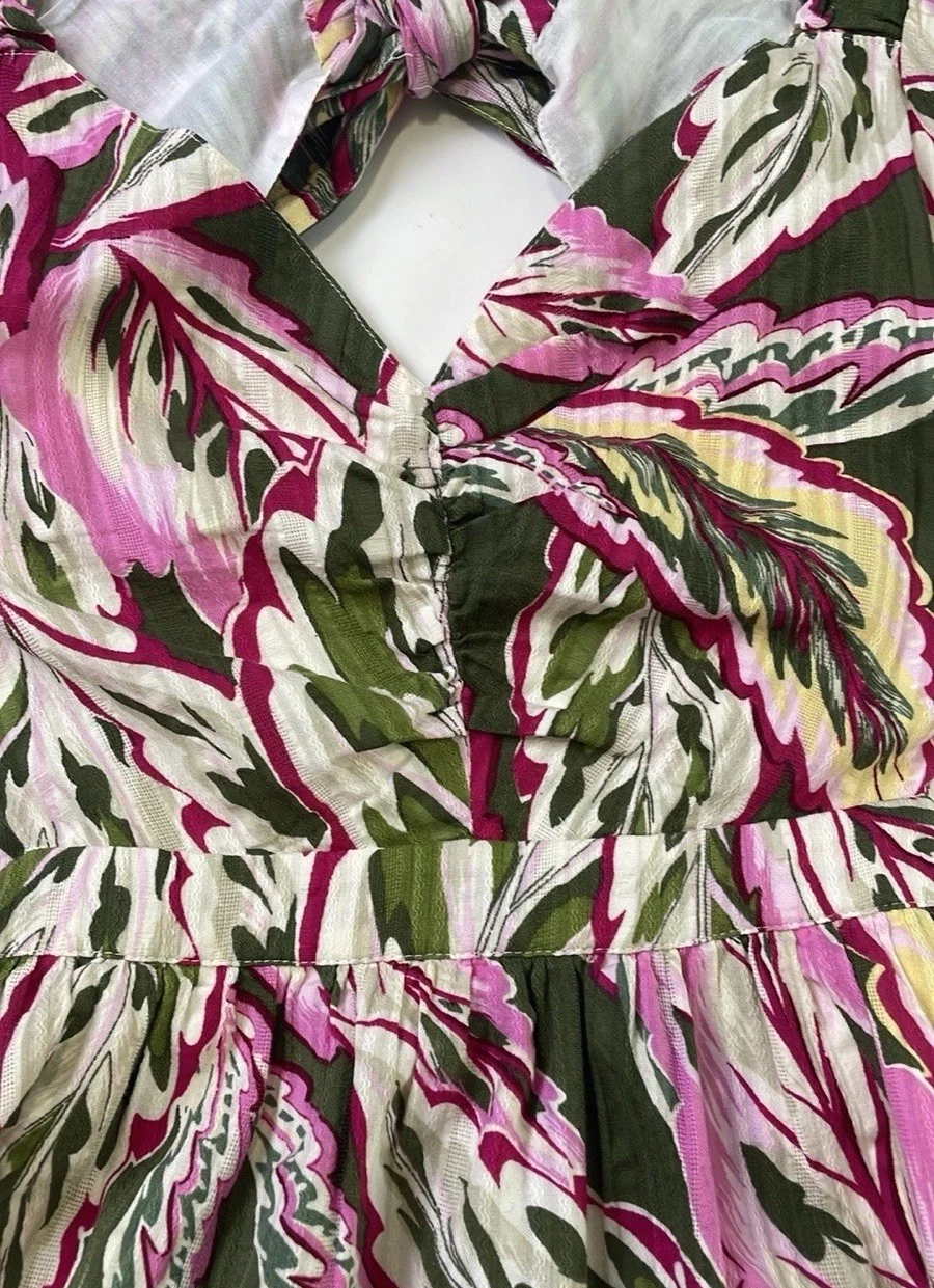 PALM ANGELS Maxi abito nuovo con etichette LOFT spiaggia taglio palma taglia S tropicale oliva e fiori rosa