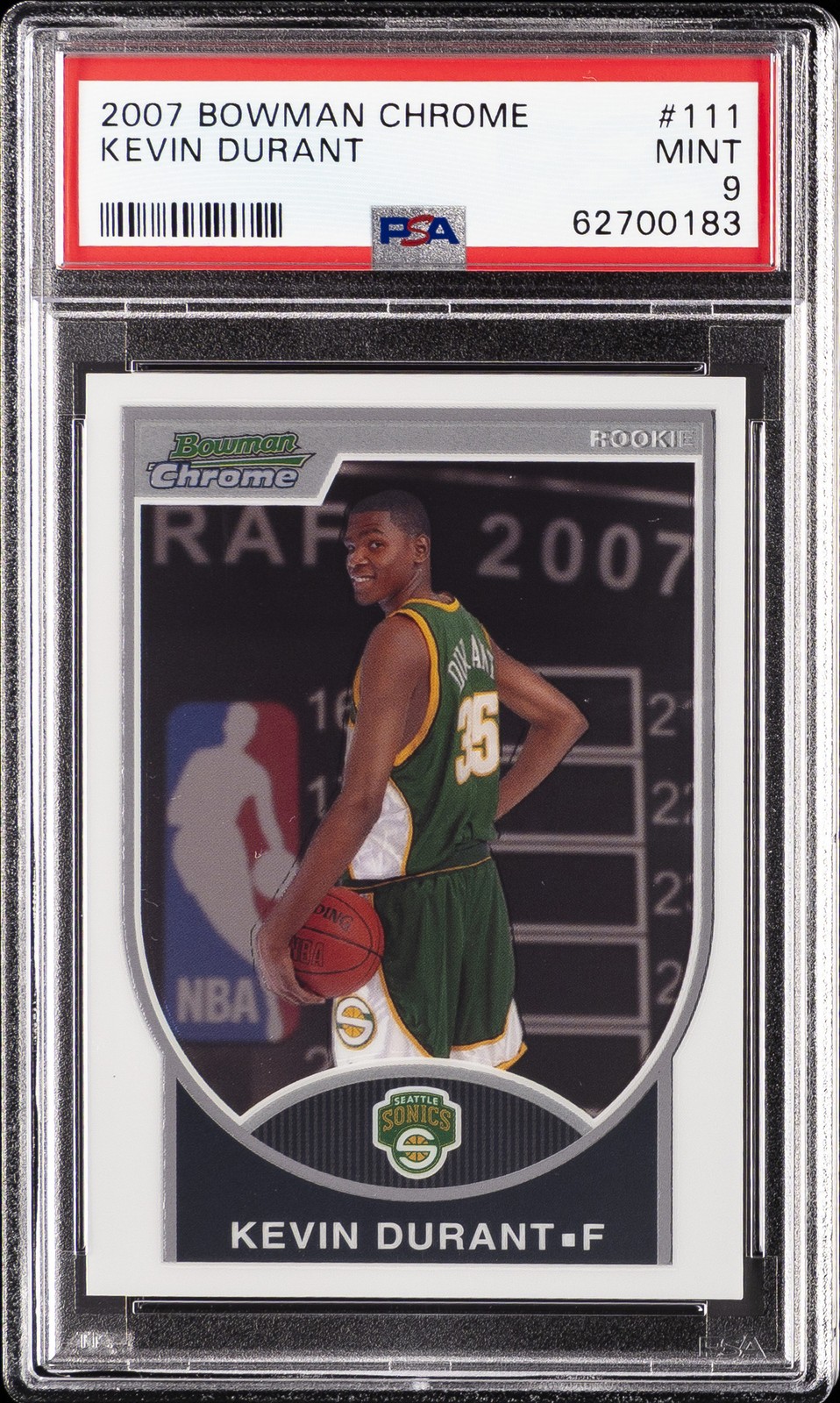 2007 BOWMAN CHROME #111 KEVIN DURANT ROOKIE RC #/2999 PSA 9