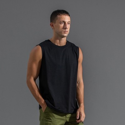 Men's Pure Cotton Sleeveless T-Shirt Sports Vest Fitness Loose Bottoming Shirt