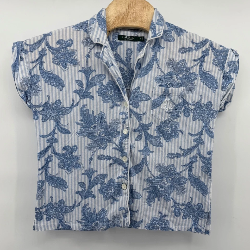 Conjunto de pijama para mujer Lauren Ralph Lauren azul floral a rayas talla mediana y grande Foto 2 de 4