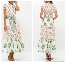 Oliphant Ruffle Collar Tiered Maxi Dress Flutter Sleeve Floral Boho Size XS