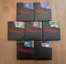 Nintendo NES 7 Games Bundle Lot Case Sleeves 2 Controllers Mario Duck Hunt RARE