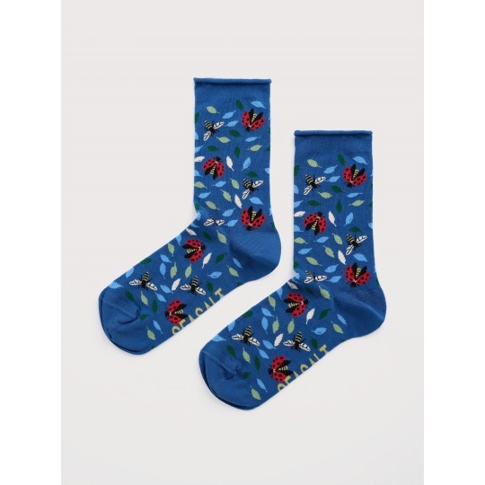 Seasalt Arty Organic Cotton Socks - Leaf Lines Dark Voyage - UK 4-7 - BNWT