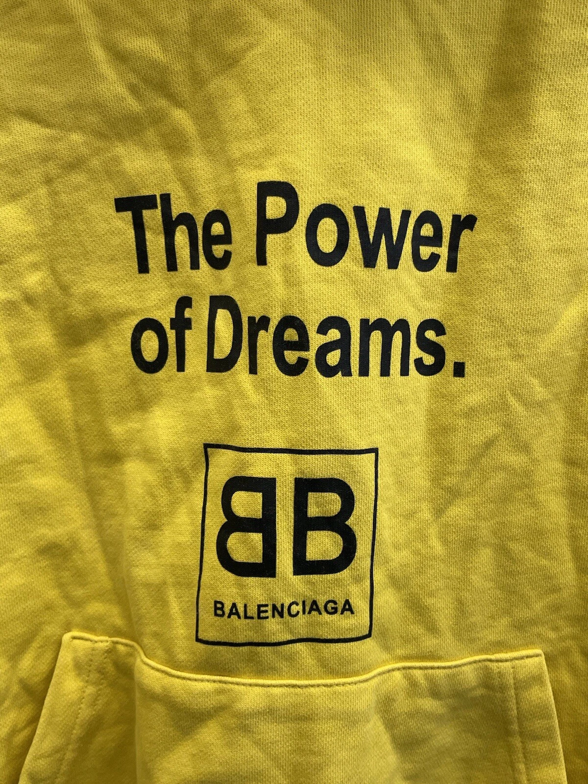 Autentica felpa con cappuccio BALENCIAGA UOMO cotone giallo "Il potere dei sogni" taglia XS