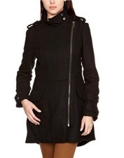 Bnwt Firetrap Womens Wool £175 12 Designer Unusual Coat Black Military Medium