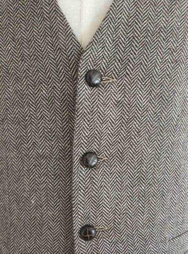 Men Wool Blend Herringbone Tweed Waistcoat Slim Fit Formal Suit Vest - Picture 2 of 3