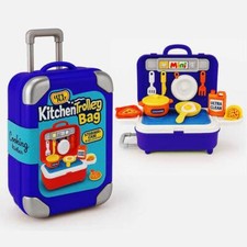 Blue Kitchen Suitcase Playset - Kids Toy Doll Accessory