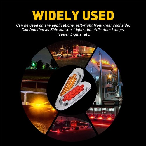 10X Marker Lights 6.5" LED Truck Trailer Oval Clearance Side Light Amber Red - Picture 11 of 18