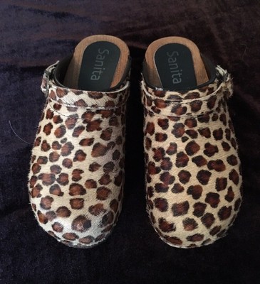 sanita animal print clogs