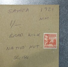 SAMOA  STAMPS  Brad. Wilk.  native hut 1/-    1921   MM  ~~L@@K~~