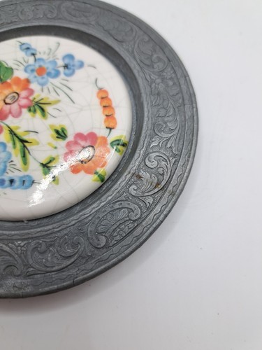 Zinn Teller - Wand Teller - Wandteller - Ø 10,5 cm - Motiv Blumen - 4 Stück - Bild 6 von 11