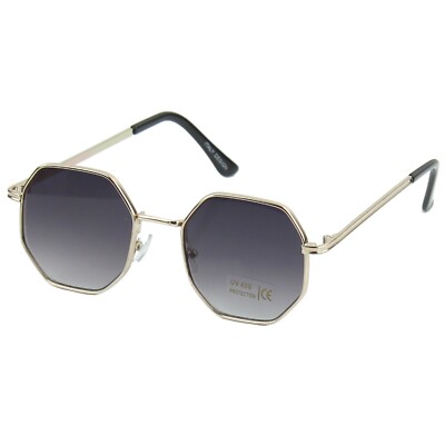 Mens Womens Sunglasses Polygon Metal Frame Shades Retro Vintage Rose Gold Black