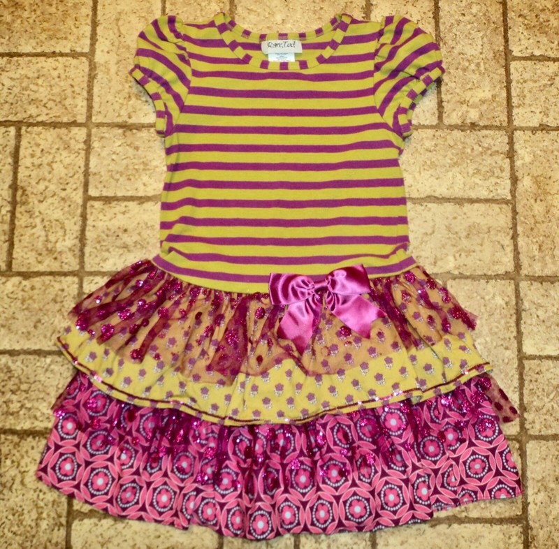 Rare Too Girl's Dress. Sz. 6. Polka Dots & Stripes. Sparkly!