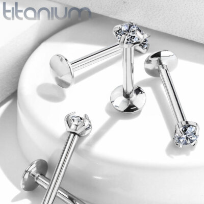 Prong Set Round CZ Grade 23 Solid Titanium Cartilage Helix Labret Tragus Studs
