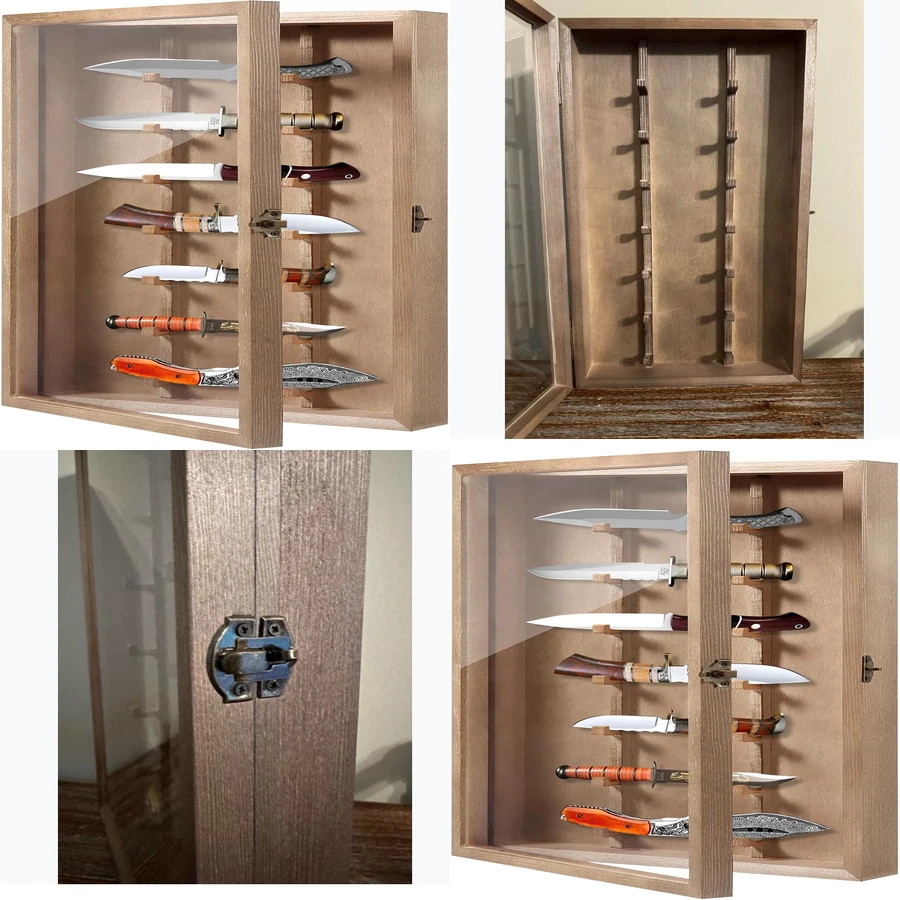 Wooden Collection Knife Display Case Acrylic Door Wall Mount Pocket Knives  Box | eBay, image size:900x900