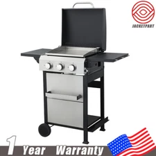 3-Burner Propane Gas BBQ Grill SS Plancha 36900BTU w/ Wire Enamel Cooking Grids