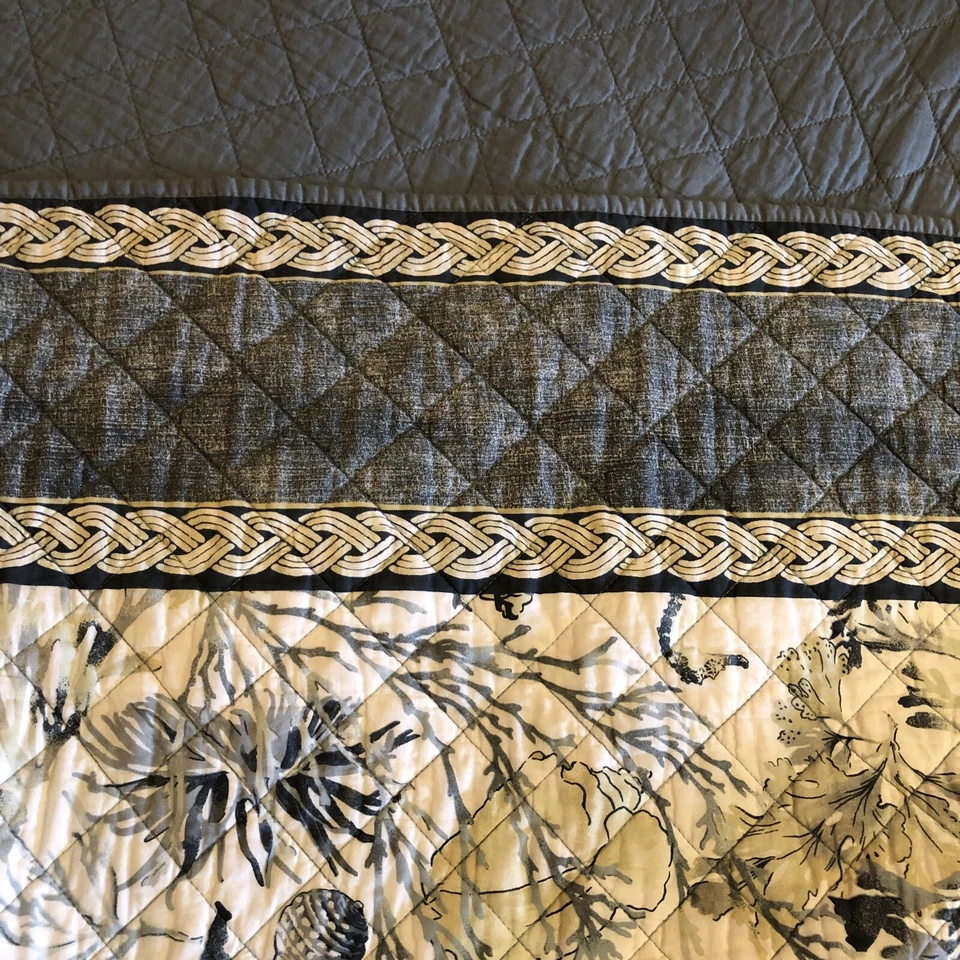 Colcha cobertor azul branco náutico algodão 2 fronhas 3 peças reversível - Imagem 2 de 4