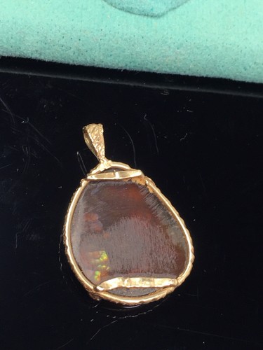 Collar colgante vintage de ágata de fuego mexicana de oro amarillo sólido de 14k 3,9 g - Imagen 11 de 13