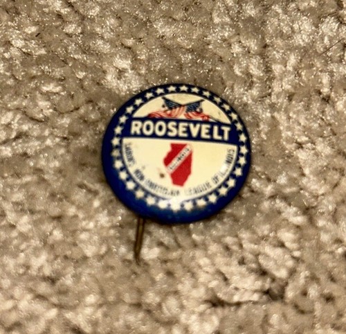 1936 ROOSEVELT Button - LABOR'S NON-PARTISAN LEAGUE OF ILLINOIS - Picture 2 of 5