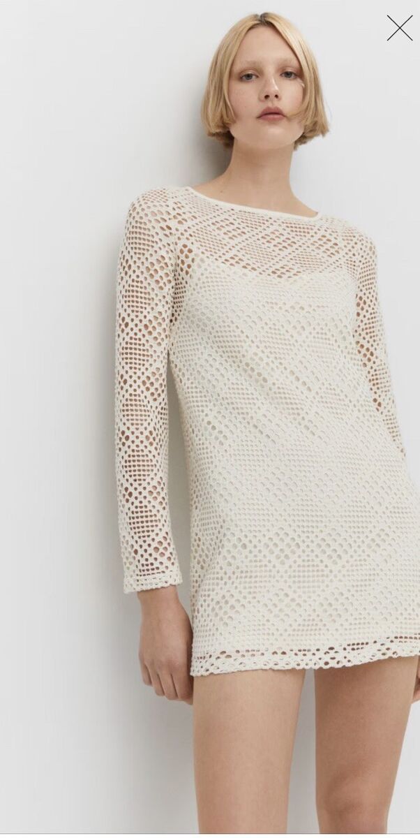 Mango Beige Knit Open Work Crochet Long Sleeves Bohemian Mango Beige Knit Open Work Crochet Long Sleeves Bohemian
