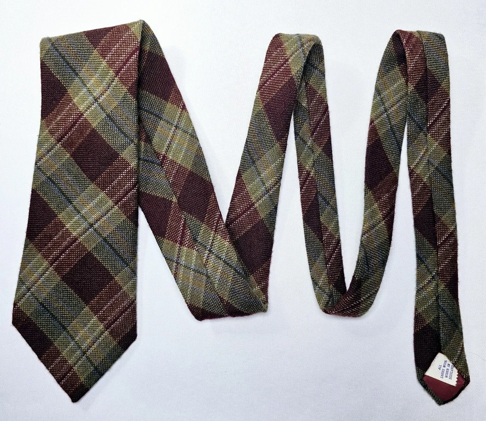 Corbata de lana de cordero Brooks Brothers de colección borgoña tartán escocesa RARA Foto 3 de 4