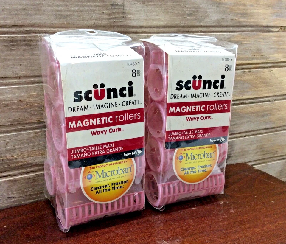 Lote de 2 Rodillos Magnéticos Rosa Scunci Rizos Ondulados Jumbo 8 Piezas/Paquete Nuevo en Paquete 18480-Y Foto 3 de 4