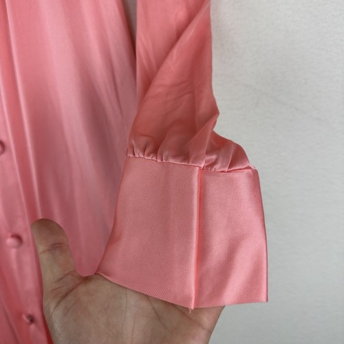 Vintage Katz Long Gown Nightgown Coat Small Nylon Embroidered Coral Pink Longslv - Picture 8 of 21