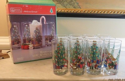 ANCHOR HOCKING VICTORIAN HOLIDAY CHRISTMAS GLASSES SET OF 12 with Box Unused