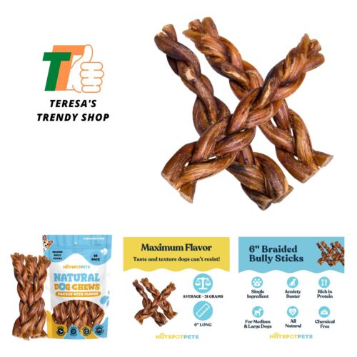 Braided Bully Sticks for Dogs - 6 Inch Stix 10 Pack All Natural Long Lasting ...