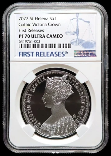 NGC PF70 UK Gothic Crown Victoria Wyon Design ST Helena 2022 Silver Coin 1oz