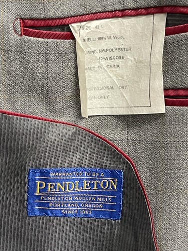 Pendleton Sport Coat Mens 42 Long Grey Window Pane Plaid Blazer Jacket Wool - Picture 8 of 10