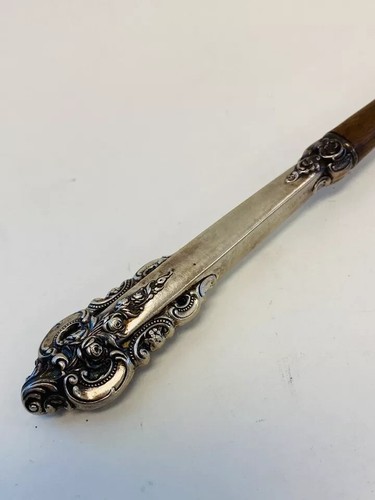 RARE Vintage Antique Sterling Silver Handle Wooden Salad Spoon 11" Grand Baroque - Picture 6 of 7