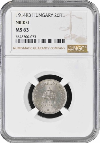 Hungary 20 filler 1914 KB, NGC MS63, "Emperor Franz Joseph I (1848 - 1916)"